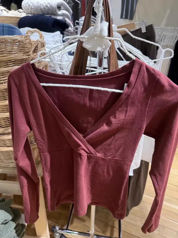 T-shirts à manches longues bordeaux pour femme