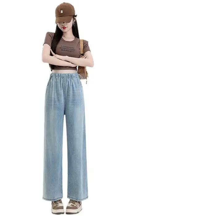 Jean Denim de Haute Qualité pour Femmes Enceintes Coupe Droite Maternité Pantalon Court Extérieur Bleu Ciel Occasions Spéciales