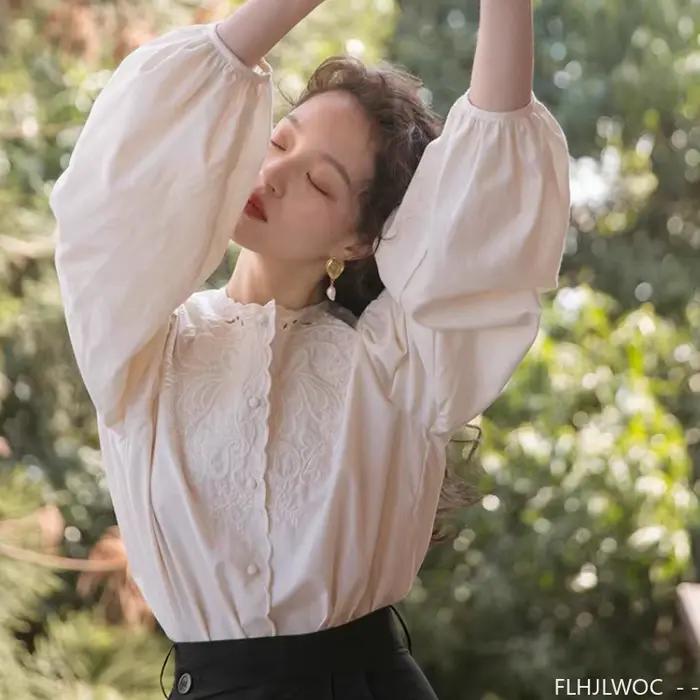 Chemisier brodé en dentelle Style American Retro pour femmes, occassions spéciales, élégant et décontracté