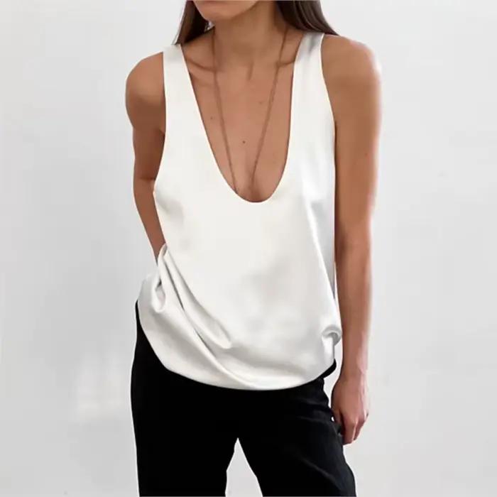 Débardeur ample et élégant pour femmes, haut d'été en polyester et élasthanne, style simple et tendance pour junior, occasions printemps été