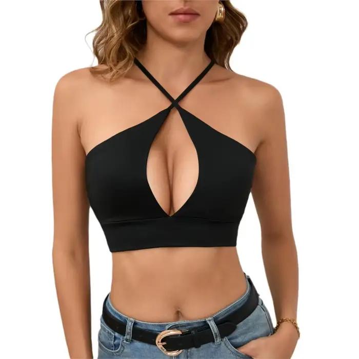 Débardeur sexy ajouré à col halter pour femme – Idéal pour l'été
