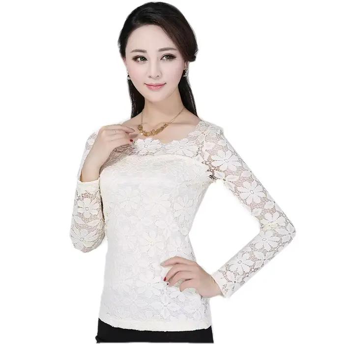 Dames nouvelle mode sexy chemisier mince à manches longues chemise en dentelle