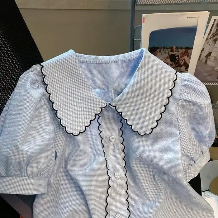 Chemisier à col Peter Pan en dentelle douce pour femmes
