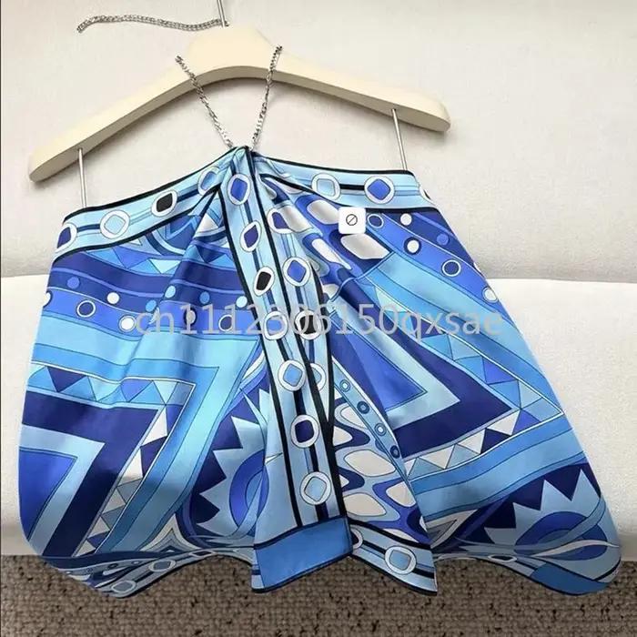 Tops halter bleus pour femmes au design classique avec logo de marque de créateur