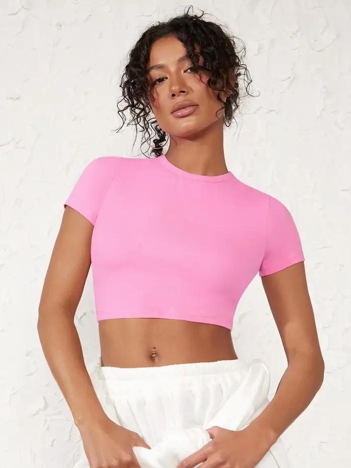 Hauts moulants T-Shirt court Sexy été femme manches courtes respirant extensible doux femmes