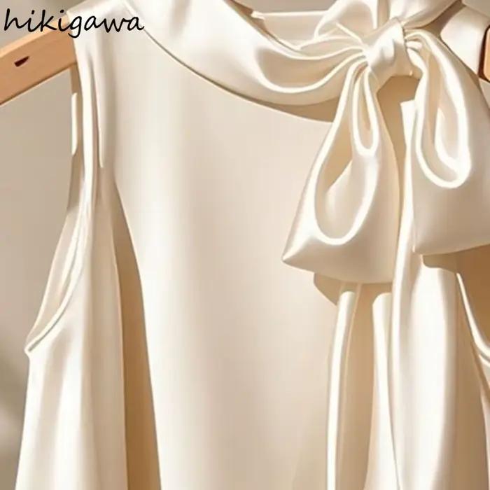 2025 Camisas De Mujer Blouses coréennes pour femmes sans manches pansement Bow chemises tempérament hauts ample Vintage été Blouse 63b474