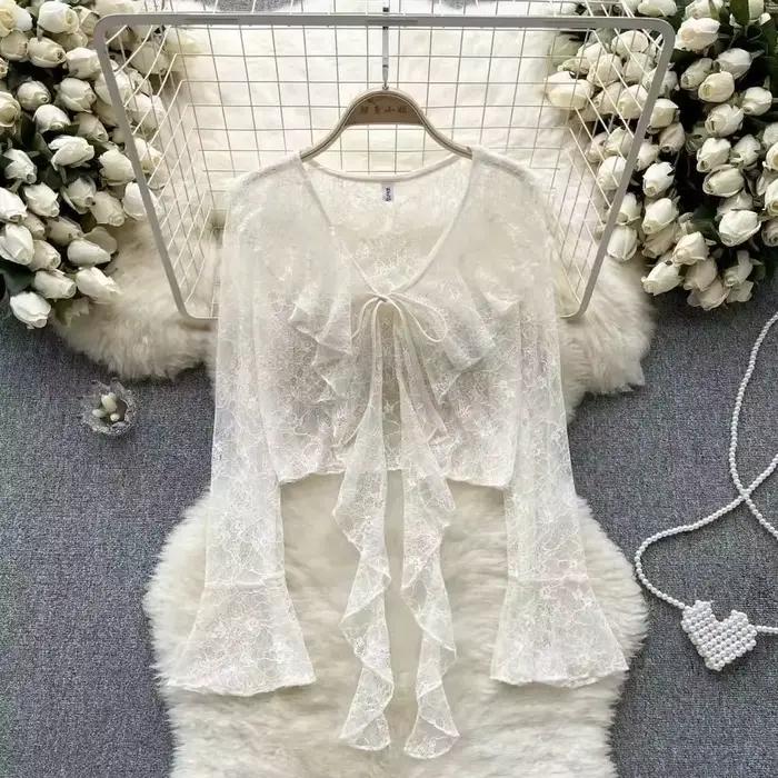 Chemisier en polyester fin à volants fleuris pour femmes élégant et sexy pour les occasions spéciales été 2026