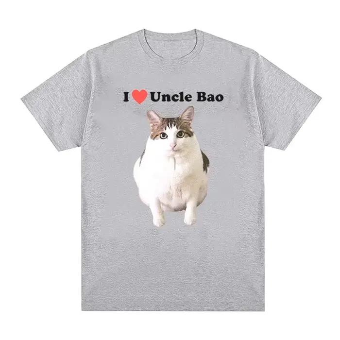 T-shirt à imprimé chat pour femme « I Love Uncle Bao » - Haut streetwear décontracté