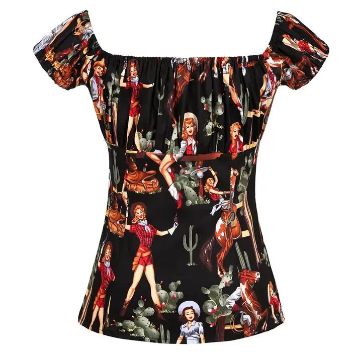2025 Summer Women Vintage Blouse Tops Slash Neck Puff Sleeve 50s 60s Retro Cotton Slim Fit Streetwear Rock Punk T Shirt WS0004