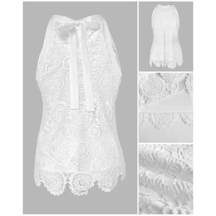 Haut blanc femme Y2K licou cou culture hauts sans manches dentelle T-Shirts pour femmes t-shirt