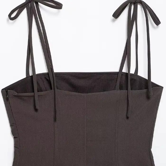 Willshela femmes mode marron à lacets dos nu côté fermeture éclair hauts Vintage fines bretelles col carré femme Chic dame haut