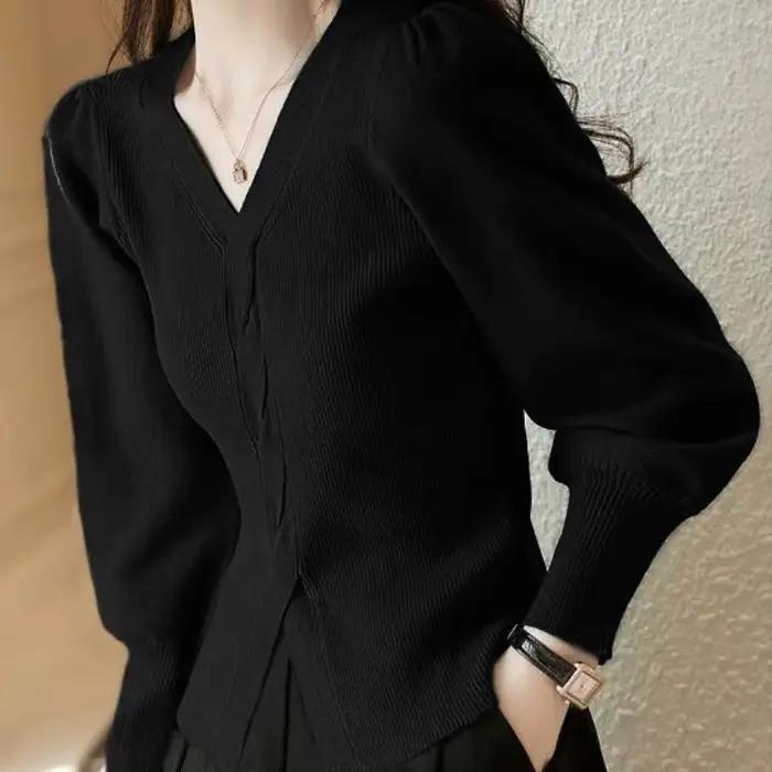 Pull rouge à col en v pour femme
