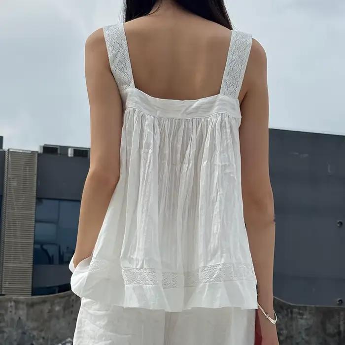 Femmes Kawaii Cottage dentelle à volants garniture débardeur Fairycore Sexy bouton avant col carré sans manches sortie Camis Boho gilet