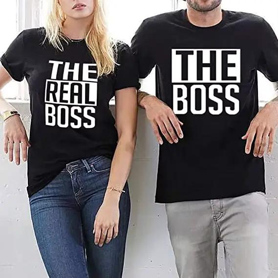 T-shirt The Boss & The Real Boss en coton et polyester pour hommes et femmes, élégant et confortable pour toutes les saisons