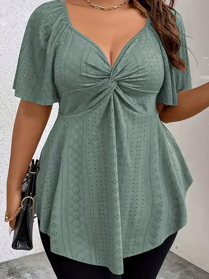 Grande taille élégant été t-shirt pour les femmes décontracté bureau dame solide courbe vêtements ample col en V hauts