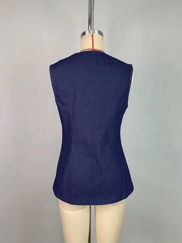 Krisstarsgirl 2025 nouveau chemisier en jean hauts pour femme été bleu élégant boutonné avec poches dessus de chemise femme vêtements d'affaires