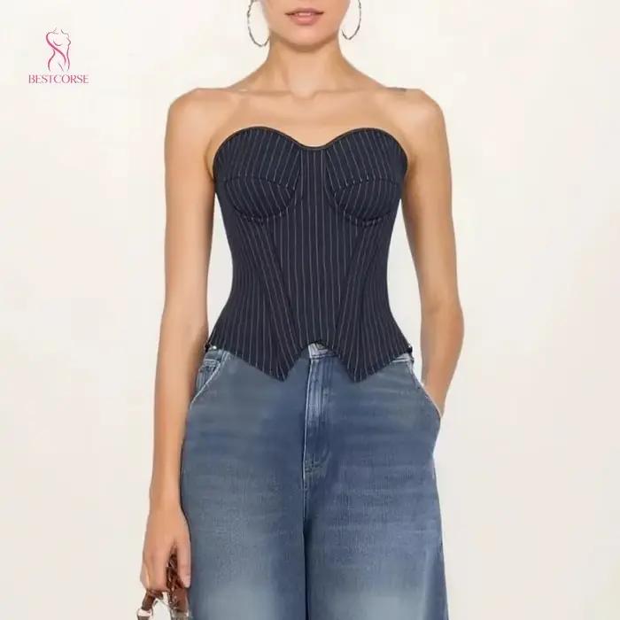 XXS Nouveau Top Corset Noir Élégant et Tendance pour l'Été avec Soutien-Gorge