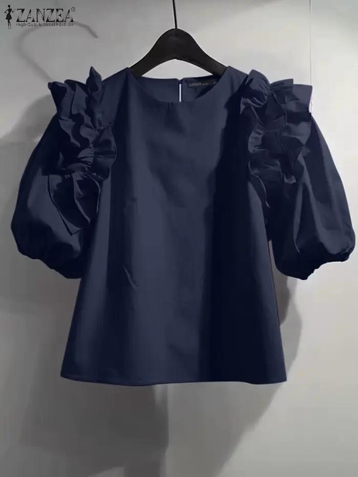 Blouse ZANZEA Vintage Mode Femmes Avec Volants Imprimé Fleuri Pour Occasions Spéciales Et Journées Décontractées