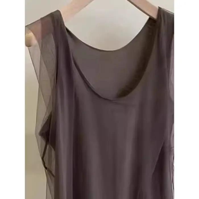 Débardeur sans manches en maille vintage couleur café pour femme