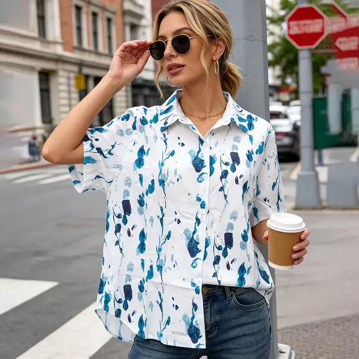Chemise à manches courtes boutonnée pour femme