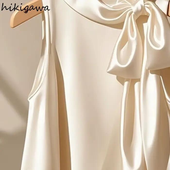 2025 Camisas De Mujer Blouses coréennes pour femmes sans manches pansement Bow chemises tempérament hauts ample Vintage été Blouse 63b474