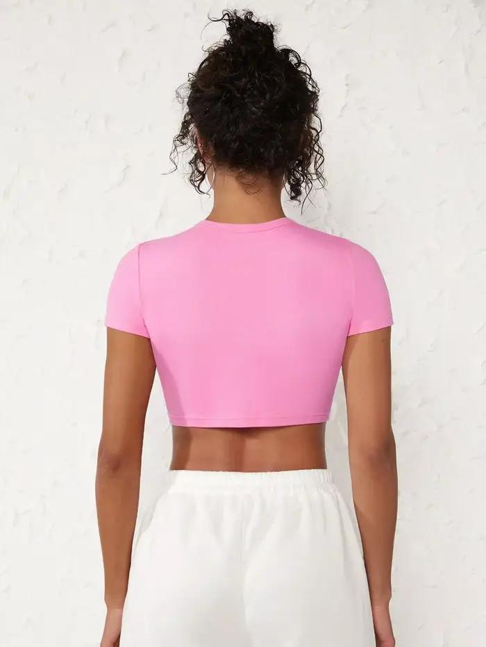 Hauts moulants T-Shirt court Sexy été femme manches courtes respirant extensible doux femmes