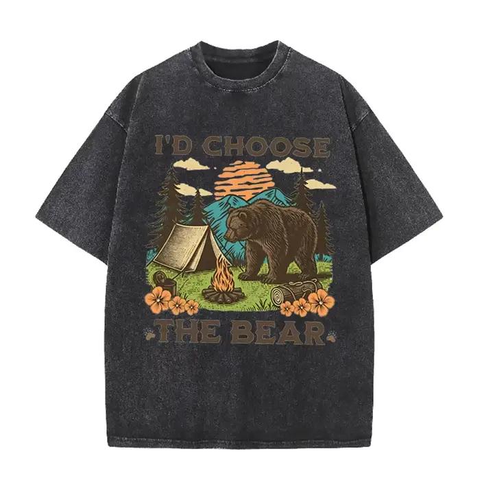 T-shirt décontracté en coton imprimé Ours contre Homme pour femmes, couleurs variées, coupe ample, empowernent féminin, été 2026