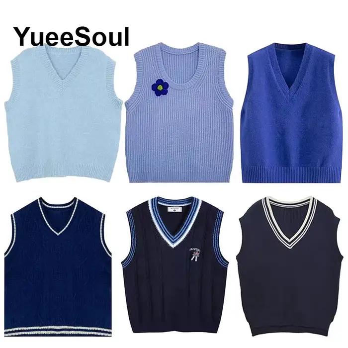 Gilet pull bleu uni Y2K pour femmes