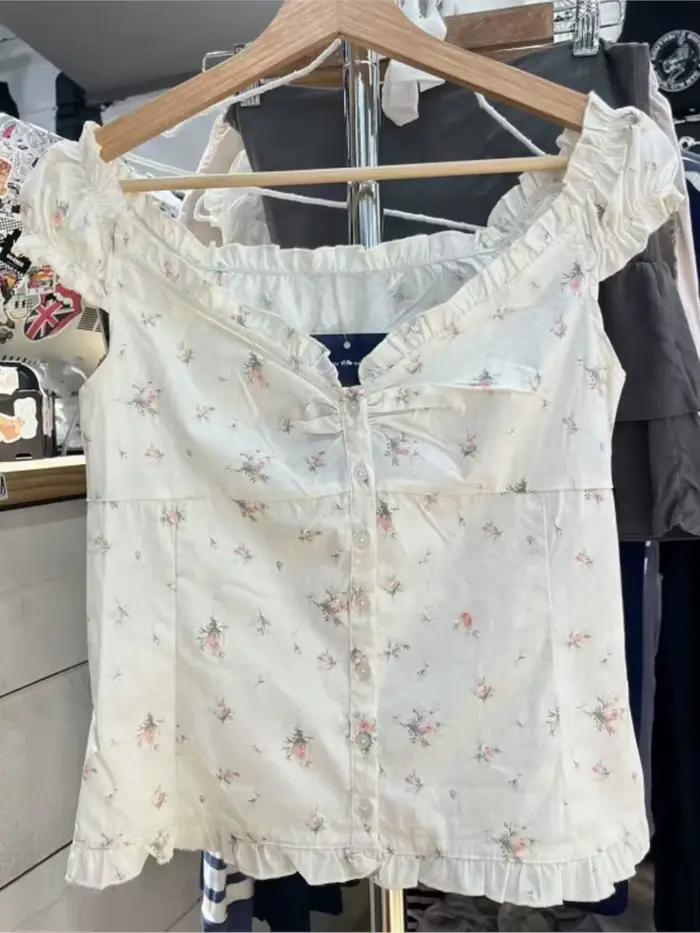 Chemisier à volants pliable à fleurs pour femmes