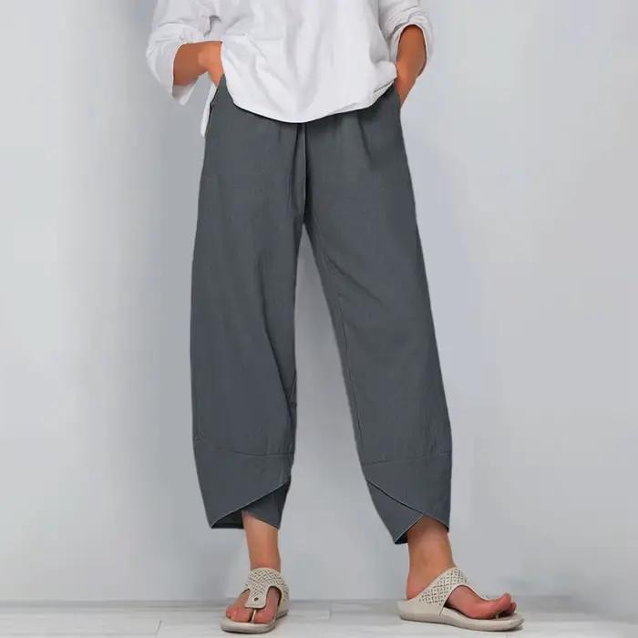 Pantalon sarouel en coton et lin pour femmes