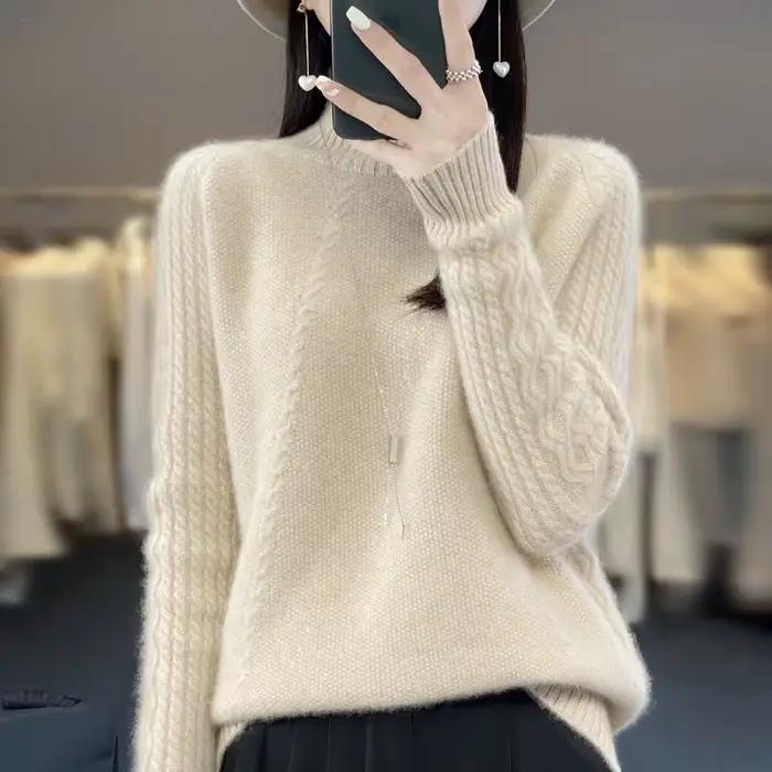 Pull à col roulé en laine mérinos pour femme