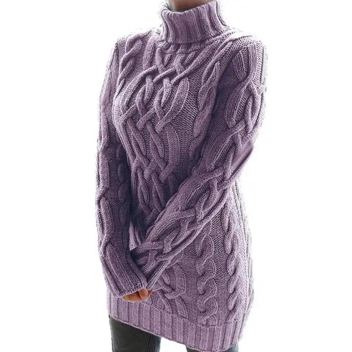 Automne hiver épaissir pull robes pour femmes col roulé à manches longues tricoté rétro chandails dames pulls