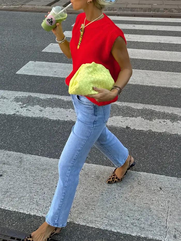 Débardeur en tricot rouge sans manches pour femme