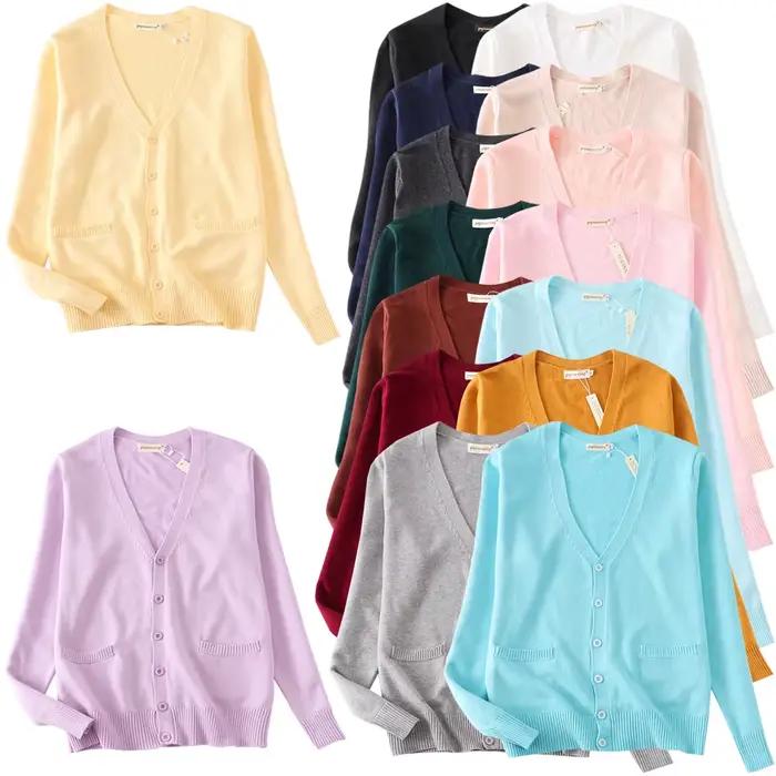 Nouveau pull solide bonbons femmes haut en tricot mode femme Cardigan printemps automne à manches longues adulte veste vêtements mince XXS-2XL