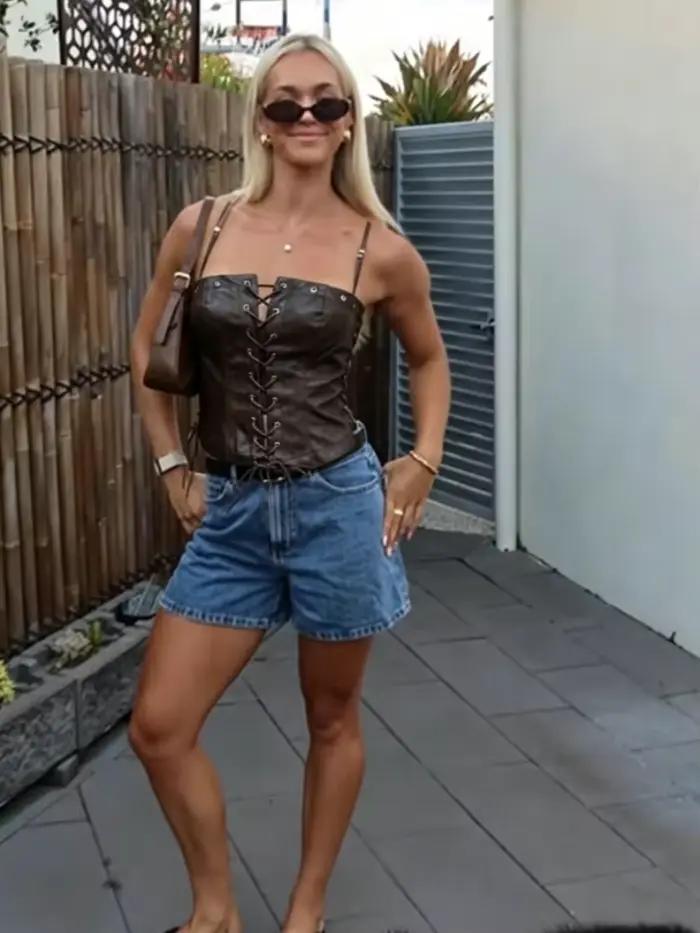 Nouveau Top Court en Cuir Style Punk Vintage Sexy