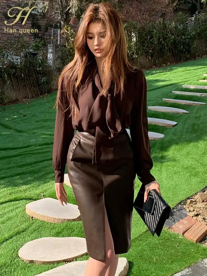 Chemisier femme Vintage nœud élégant ample femmes chemises d'affaires travail décontracté hauts en mousseline de soie Blouse nouveauté chemise
