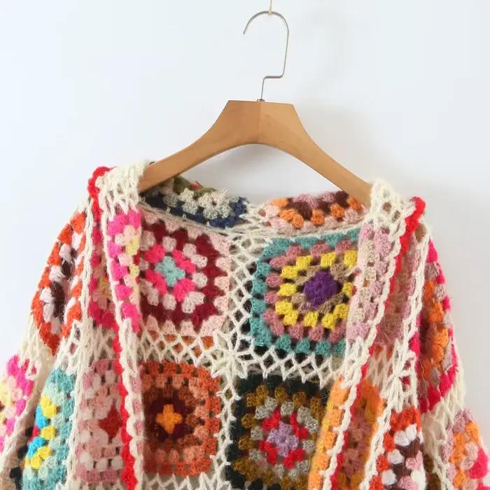Boho Inspried-Cardigan tricoté au crochet pour femme