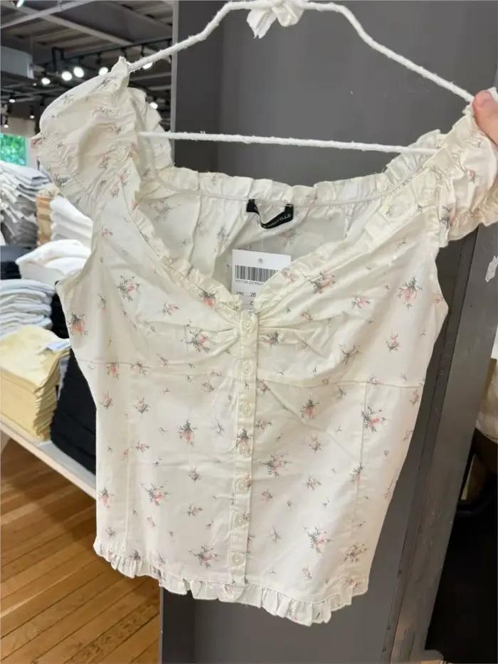 Chemisier à volants pliable à fleurs pour femmes