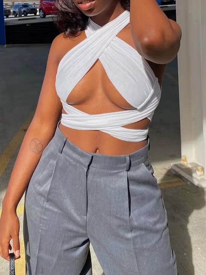 Haut court et sexy tricoté en coton polyester pour femmes style club et soirées estivales occasions spéciales