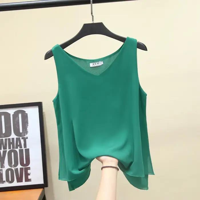 Blouse en polyester mousseline sans manches BANERDANNI avec col en V pour femmes décontractée et élégante pour les occasions estivales
