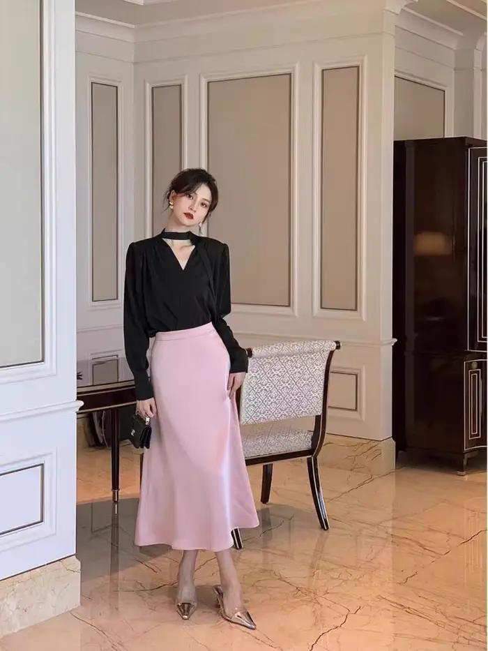 Chemisier élégant pour femme mode coréenne blanche manches longues col en V occasionnels professionnelles