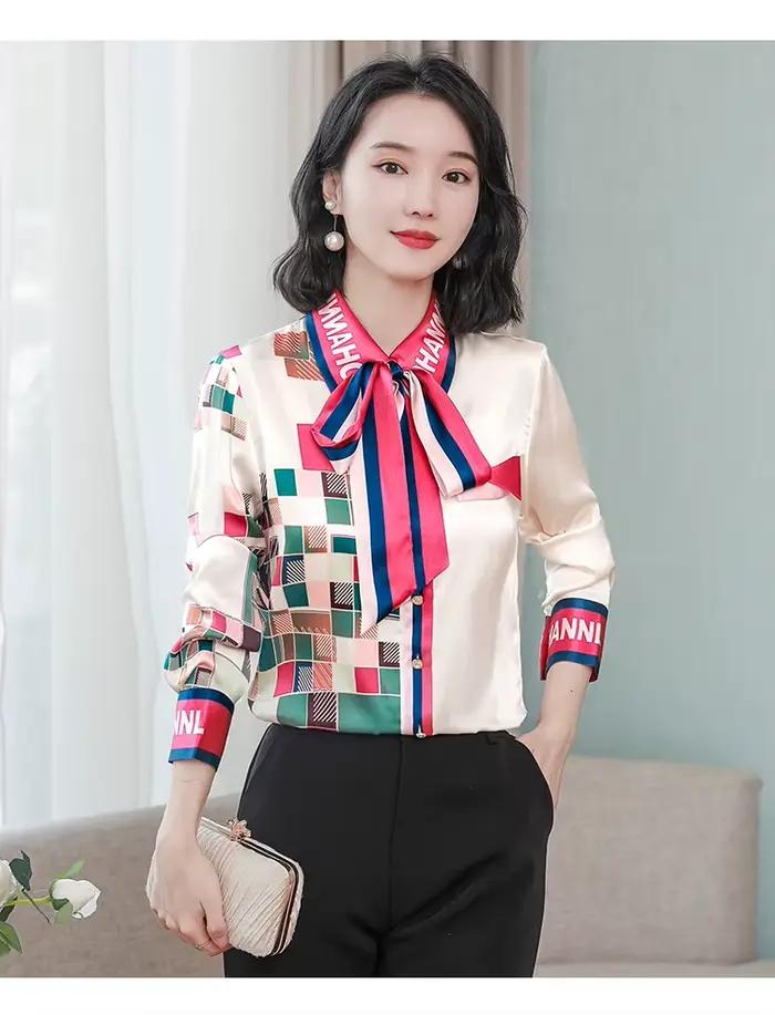 ZAROY femmes chemise en Satin à manches longues élégant noeud papillon mince OL Blouse Vintage luxe été haut d'automne marque femme vêtements Blusas