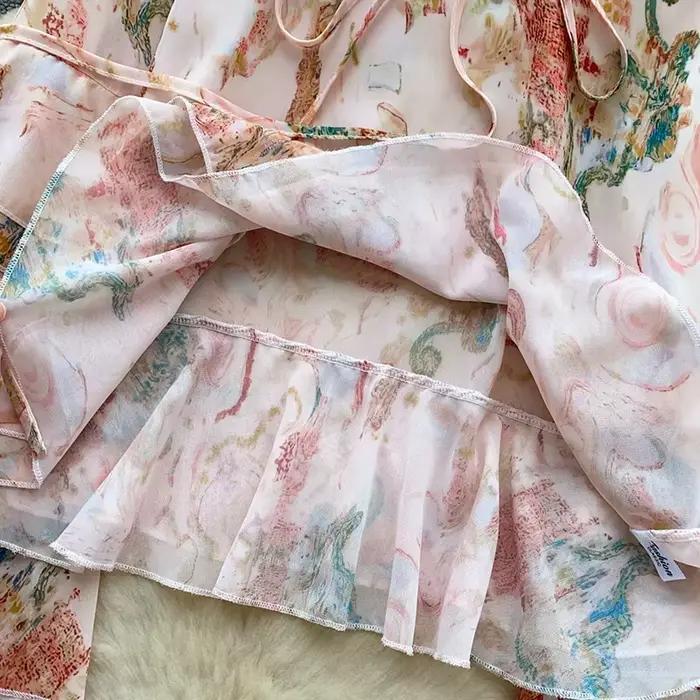 Haut à imprimé floral avec nœud papillon, chemisier d'été élégant pour femmes, idéal pour les soirées et les journées de plage