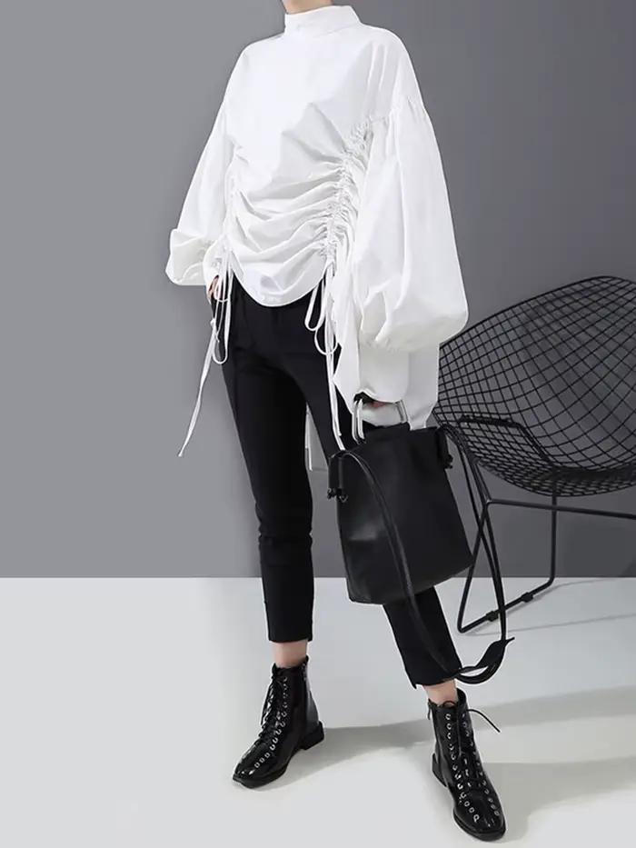 Blouse décontractée en coton et acétate Taille unique col support pour femmes élégante à offrir pour bureau et soirées