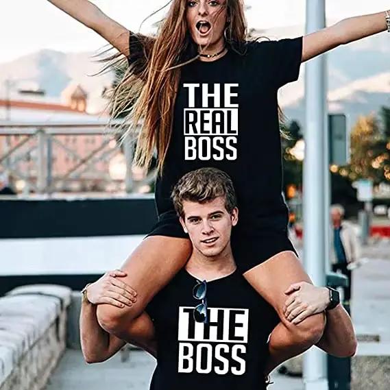 T-shirt The Boss & The Real Boss en coton et polyester pour hommes et femmes, élégant et confortable pour toutes les saisons
