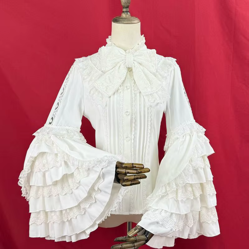 Blouses Vintage Style Lolita 2026 Blusas Mujer De Moda Chemises Japonaises à Nœud Col Montant Manche