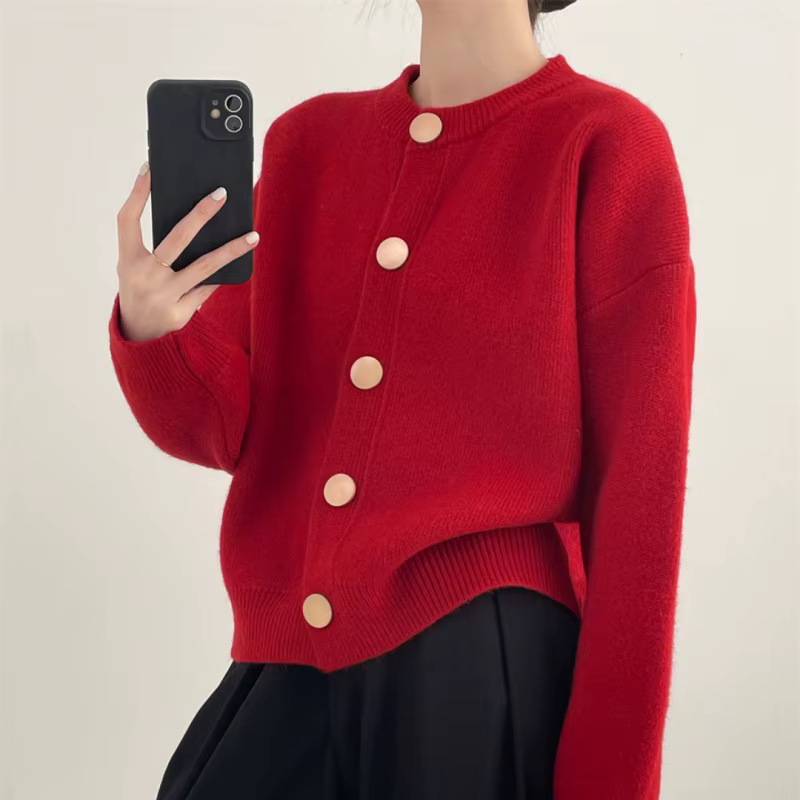 Pull pour femme, idéal pour l’automne et l’hiver, à boutons, de couleur unie, pull en tricot pour ét