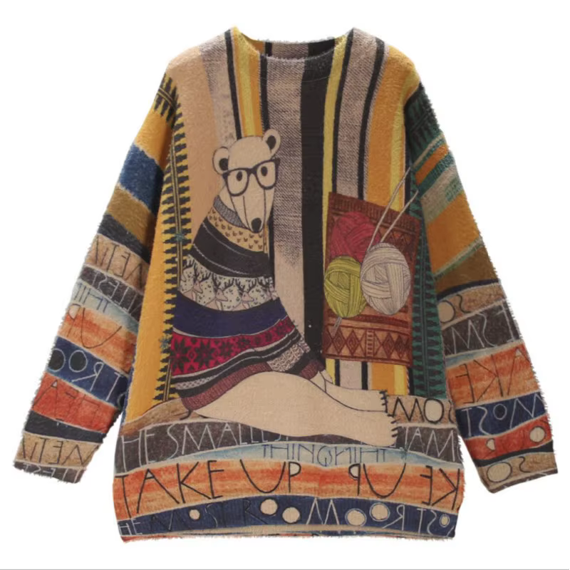 Pull-over ample en tricot pour femme, collection Printemps-Automne 2019, nouveau modèle, col rond, imprimé motif, décontracté et polyvalent