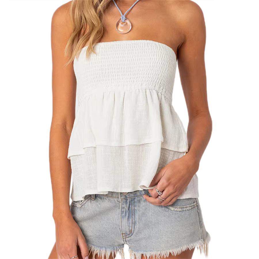 Débardeur Puloru American Retro à Volants Polyester Pour Femme Occasions Estivales