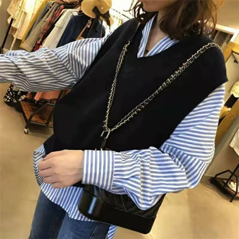 Gilet pull sans manches pour femme, couleur unie, coupe ample, col en V, gilet tricoté, idéal pour l'automne et l'hiver, vêtement de base décontracté, gilet en tricot.
